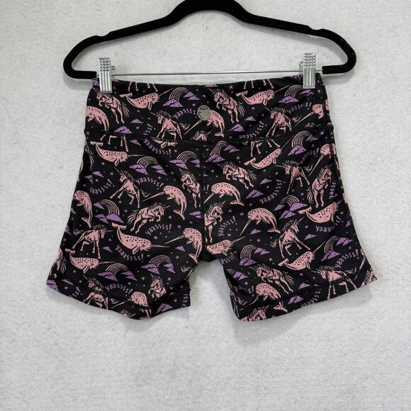 Lab MFG Shorts Womens Small 6 Black Pink Purple Unicorn Rainbow Yoga Compression - Picture 6 of 12